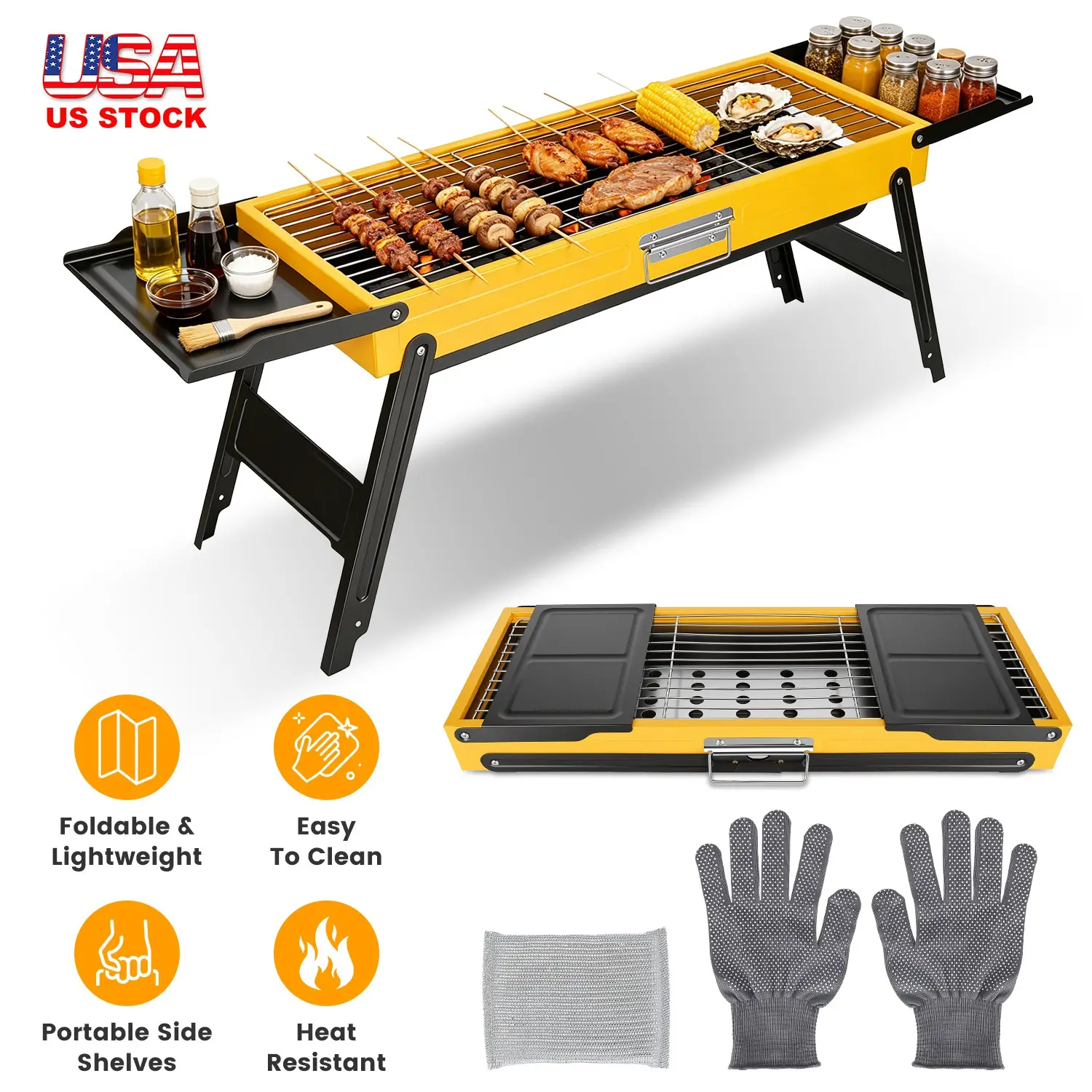 Portable Folding Charcoal Grill Stainless Steel Camping