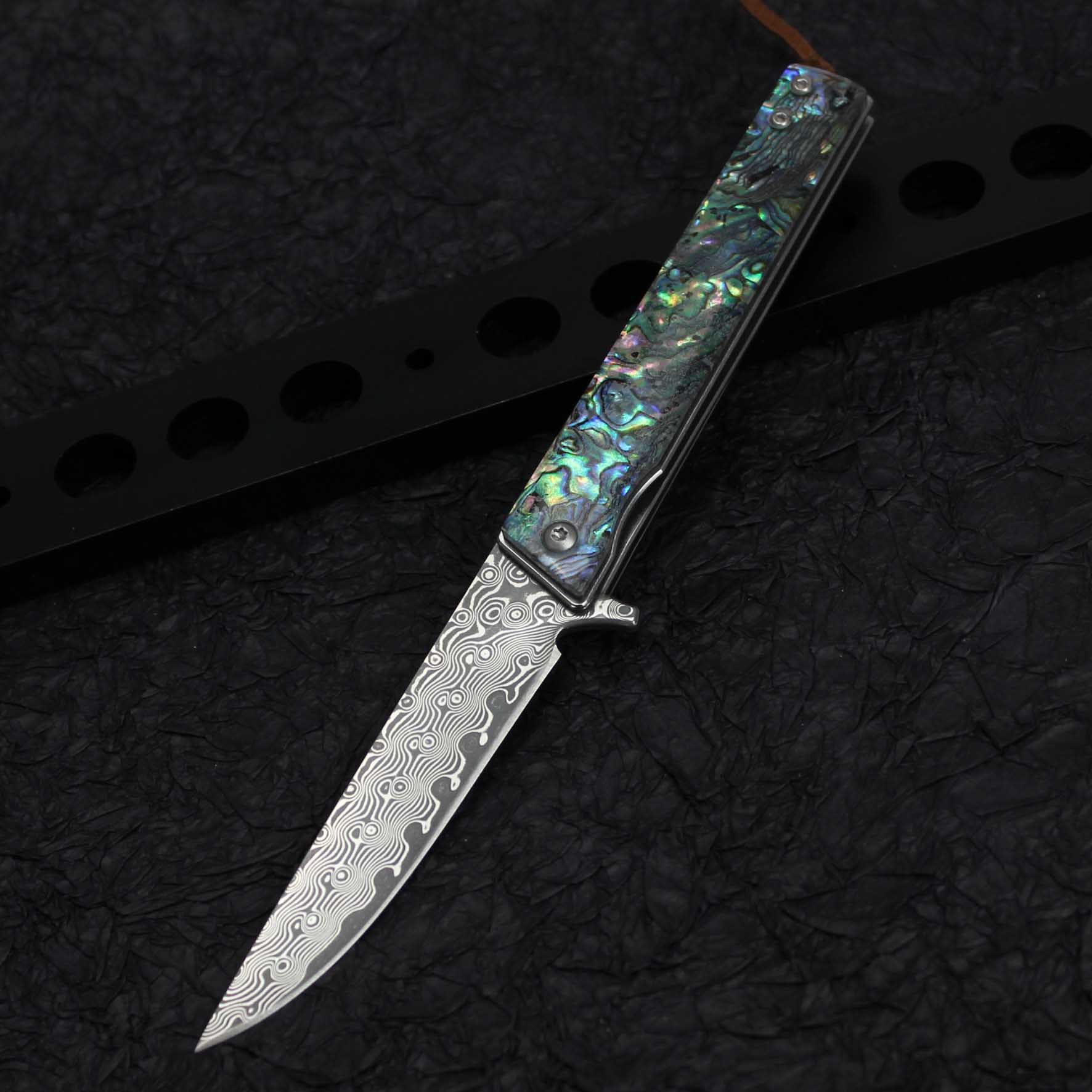 Title 2, Mini Draagbaar Damascus Outdoor Mes met Kleurig...