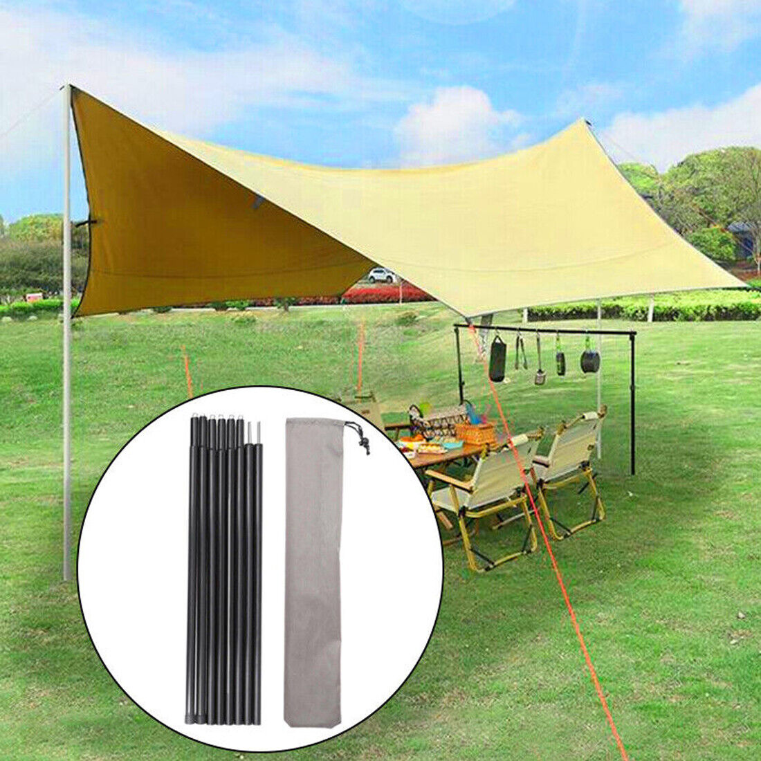 2x200cm Tent Poles Universal Telescopic Adjustable Steel Awning Canopy Tarp Pole 5