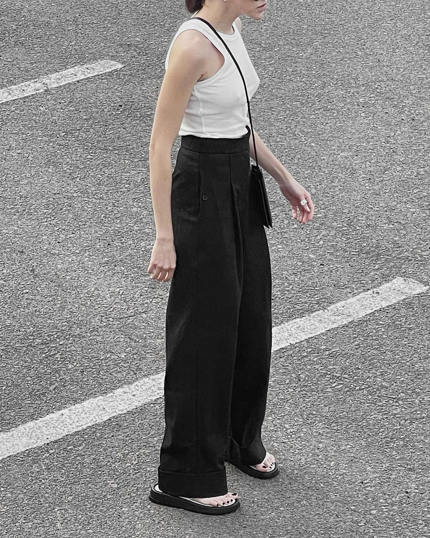 Title 6, Black Floor-length Trousers Loose High Waist-do...