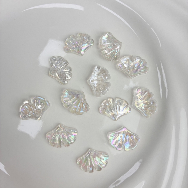 Translucent AB Iridescent Scallop Leaf Charms, Top-Hole Ribbed Acrylic Fan Pendants For DIY Hanfu Hairpins, Earrings & Necklace Drops.