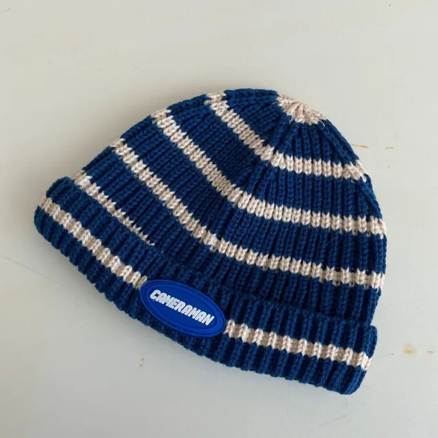 Women's Retro Fashion Versatile Striped Knit Hat Navy Blue - Shop at LoveMi