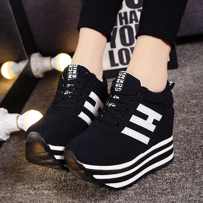 Women's Casual Shoes With Increased Height In Frosted Suede