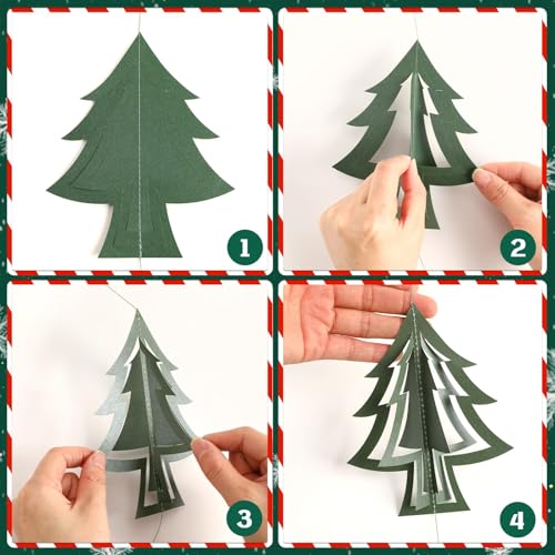 41 Ft Christmas Tree Paper Streamers Green Christmas Decorations 3D Xmas Pine Tree Hanging Swirls Banner For Xmas New Year Winter Holiday Home Wall Indoor Party Decor