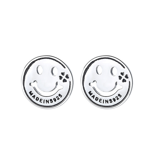 Creative Four-leaf Clover Smiley Earrings In Sterling Silver