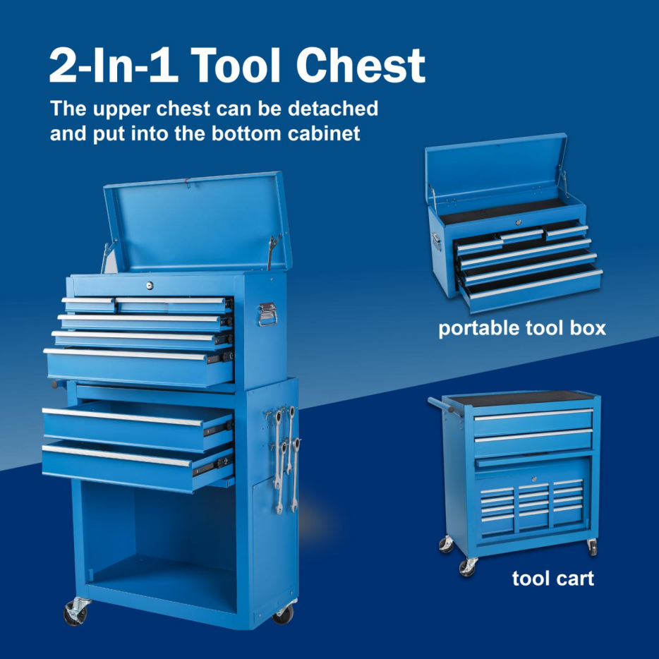 Tool Chest, 8-Drawer Rolling Tool Storage Cabinet With 2 In 1 Detachable Top Tool Box, Liner, Lockable Wheels, Side Hooks, Metal Tool Cart For Garage thumbnail 7