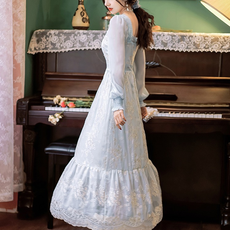 Embroidered Chiffon Long Sleeve Dress, picture 6 of 9