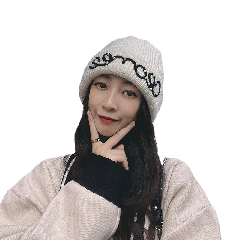 Women's Knitted Hat Pearl Small Fragrant Woolen Hat