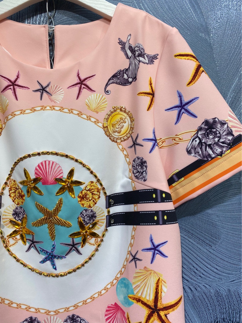 Round Neck Printed Short-sleeved Top With Trousers Suit