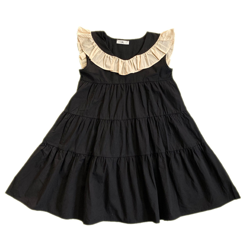 Lotus Leafy Cake Long Skirt Color Matching Vest Dress