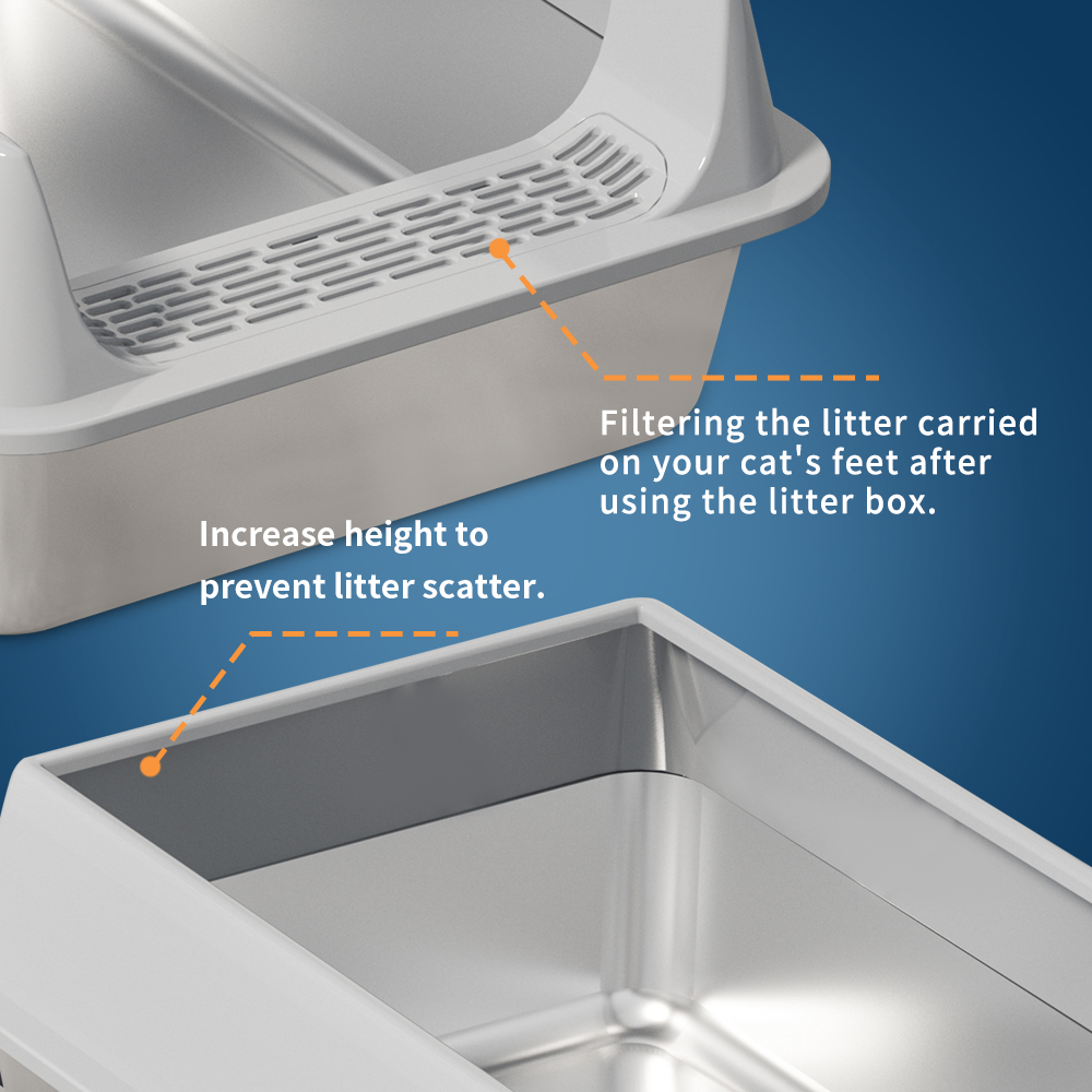 Black Stainless Steel Cat Toilet, Durable & Easy Clean, Hourglass Pedal Design, Height-Adjustable, Ideal For Large & Multi-Cat Households