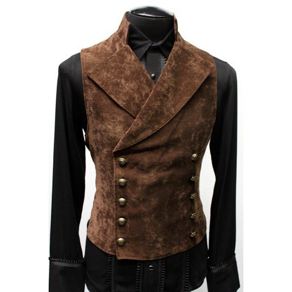 Title 4, Suit Stand Collar Suede Double Breasted Vest