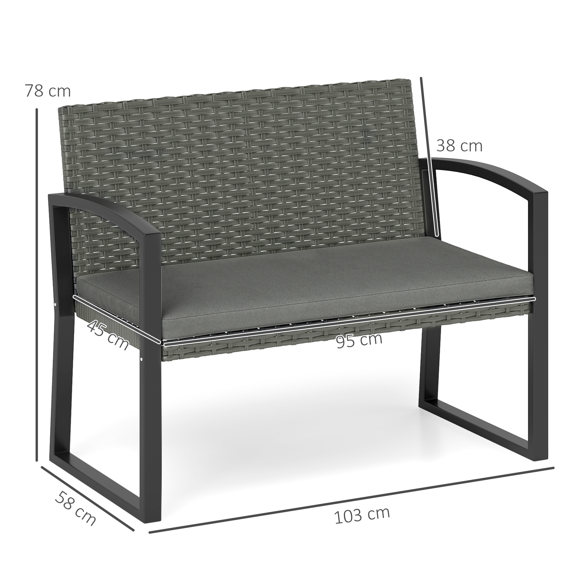 Double rattan garden bench