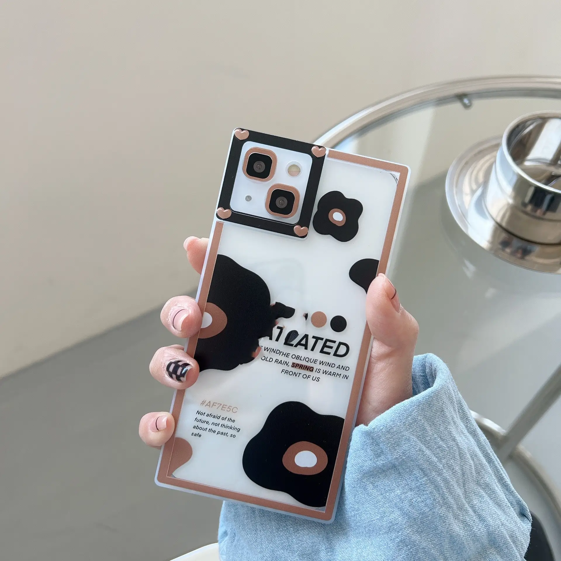 Women's Square Transparent Brown Flower Phone Case