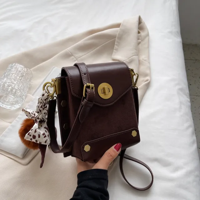 Bag Hair Ball Small Square Retro Frosted Crossbody Coffee - Shop at LoveMi