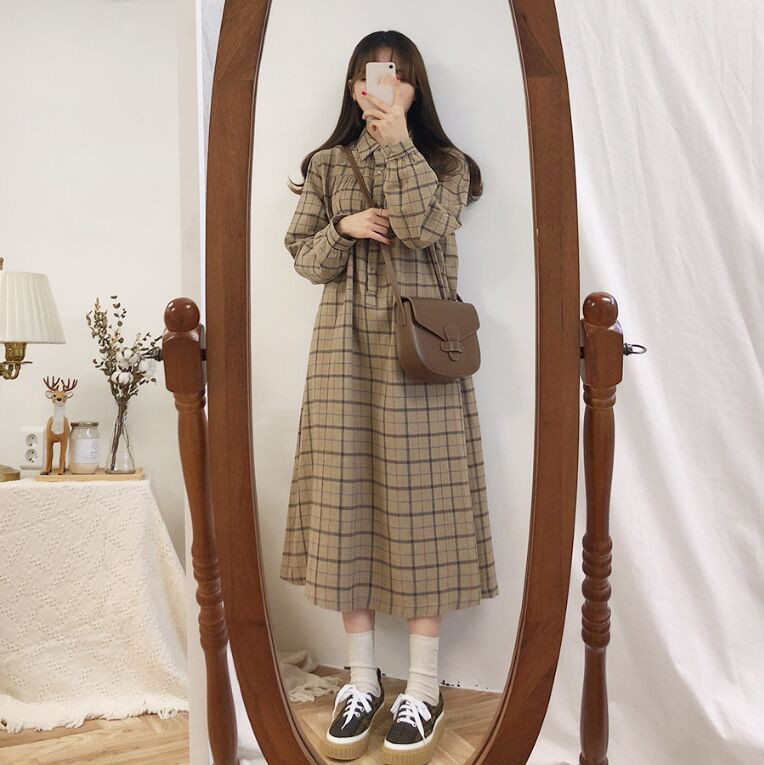 Plaid dress women's spring and autumn new