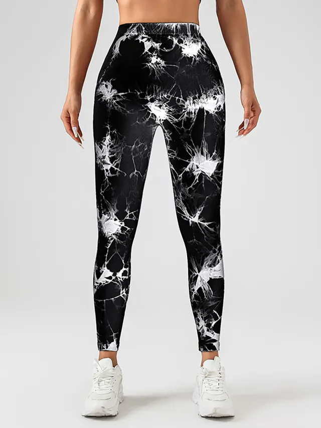 Tie Dye Slimming Yoga Leggings, Butt Lifting High Stretch Casual Fitness Yoga Pants, Women's Activewear Black - Shop at LoveMi