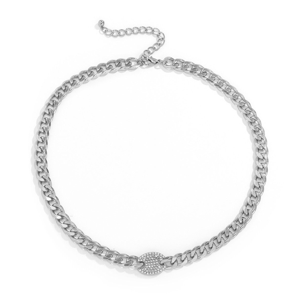 Punk Simple Metal Buckle Diamond Necklace Hip Hop Hipster Pig Nose Buckle Collarbone Chain