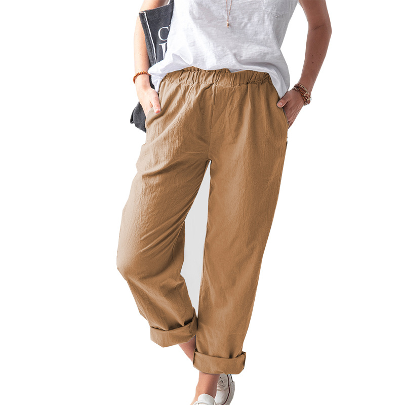 Pure Color Casual Elastic High-waist Straight-leg Trousers