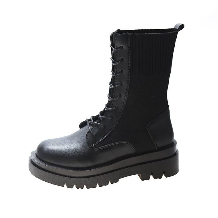 British Style Knitted Stretch Platform Ankle Boots