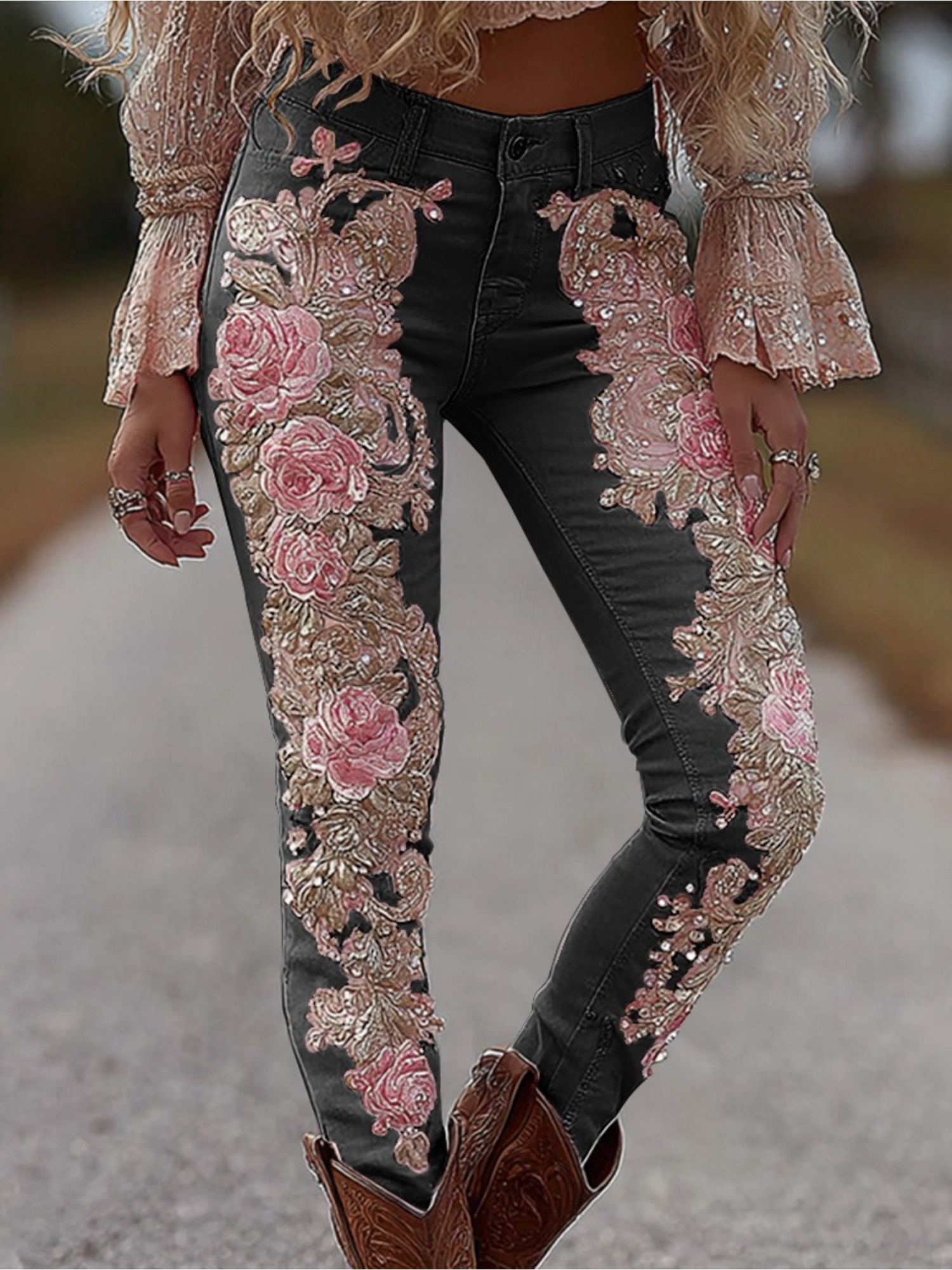 Trendy Printed Trousers, Fashionable Women's Jeans