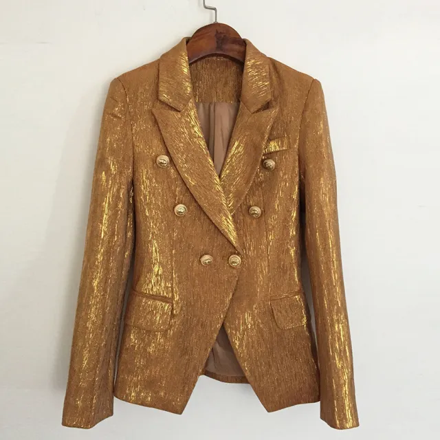 High quality Blazer With Metal Lion Head Buckle Double breasted Small Suit Gold - Shop at LoveMi