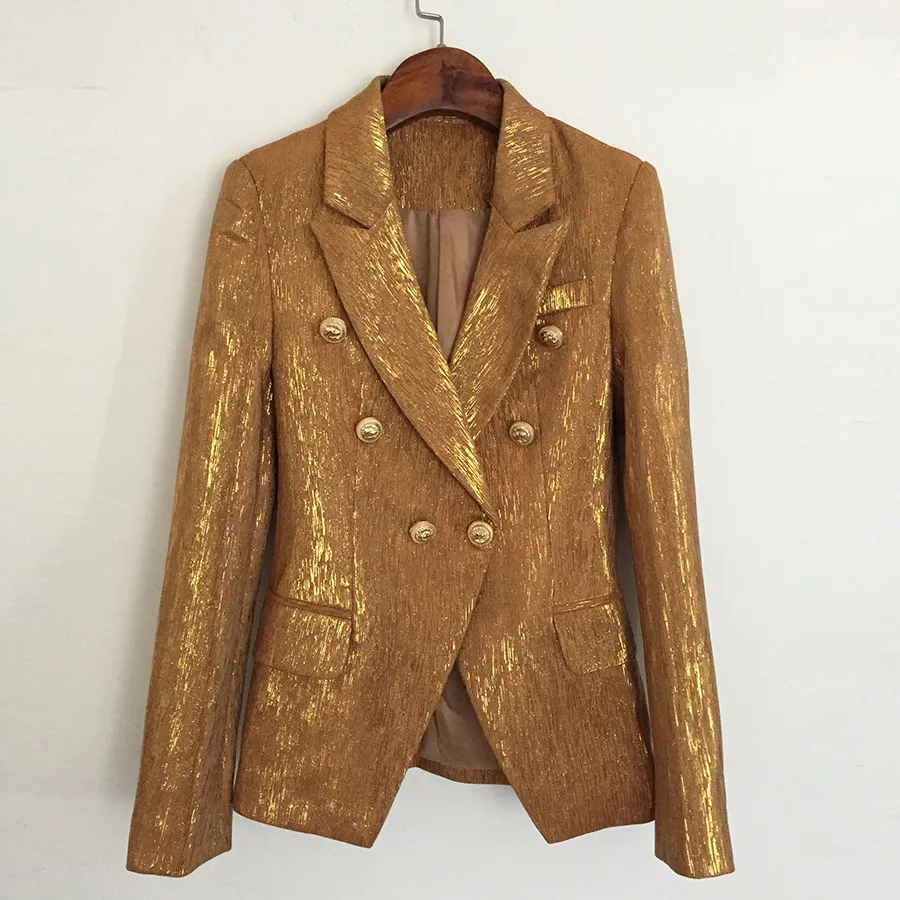 High-quality Blazer With Metal Lion Head Buckle Double-breasted Small Suit - Gold