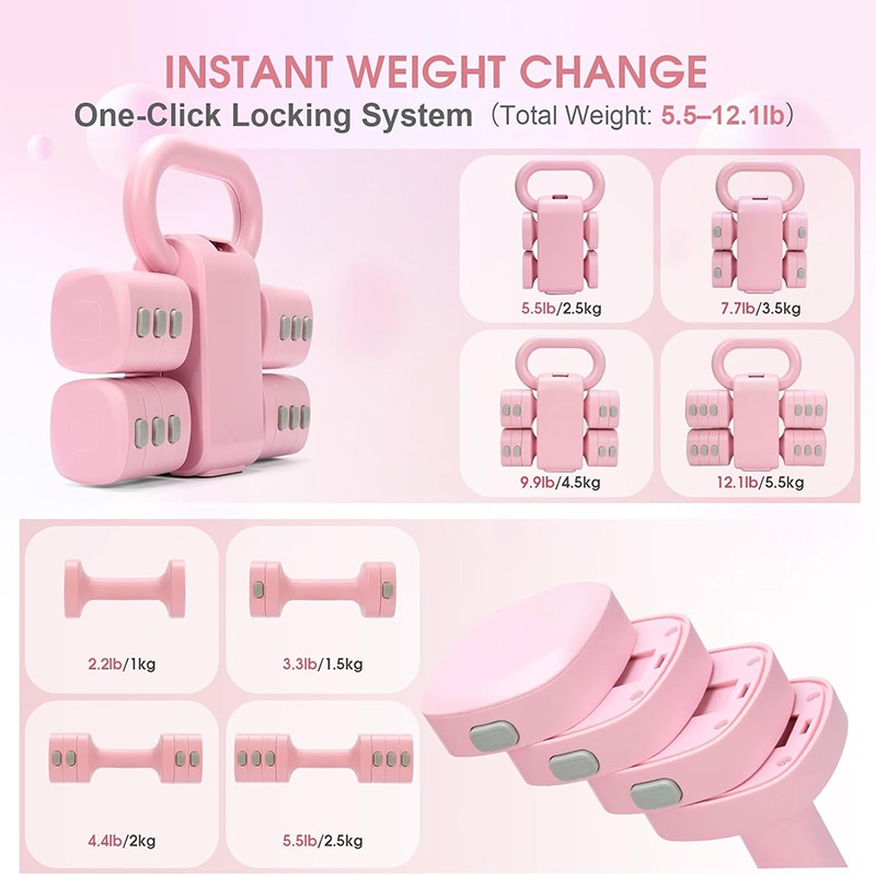 Multifunctional Dumbbells 2in 1 Home Dumbbell Kettlebells Adjustable Weight 8