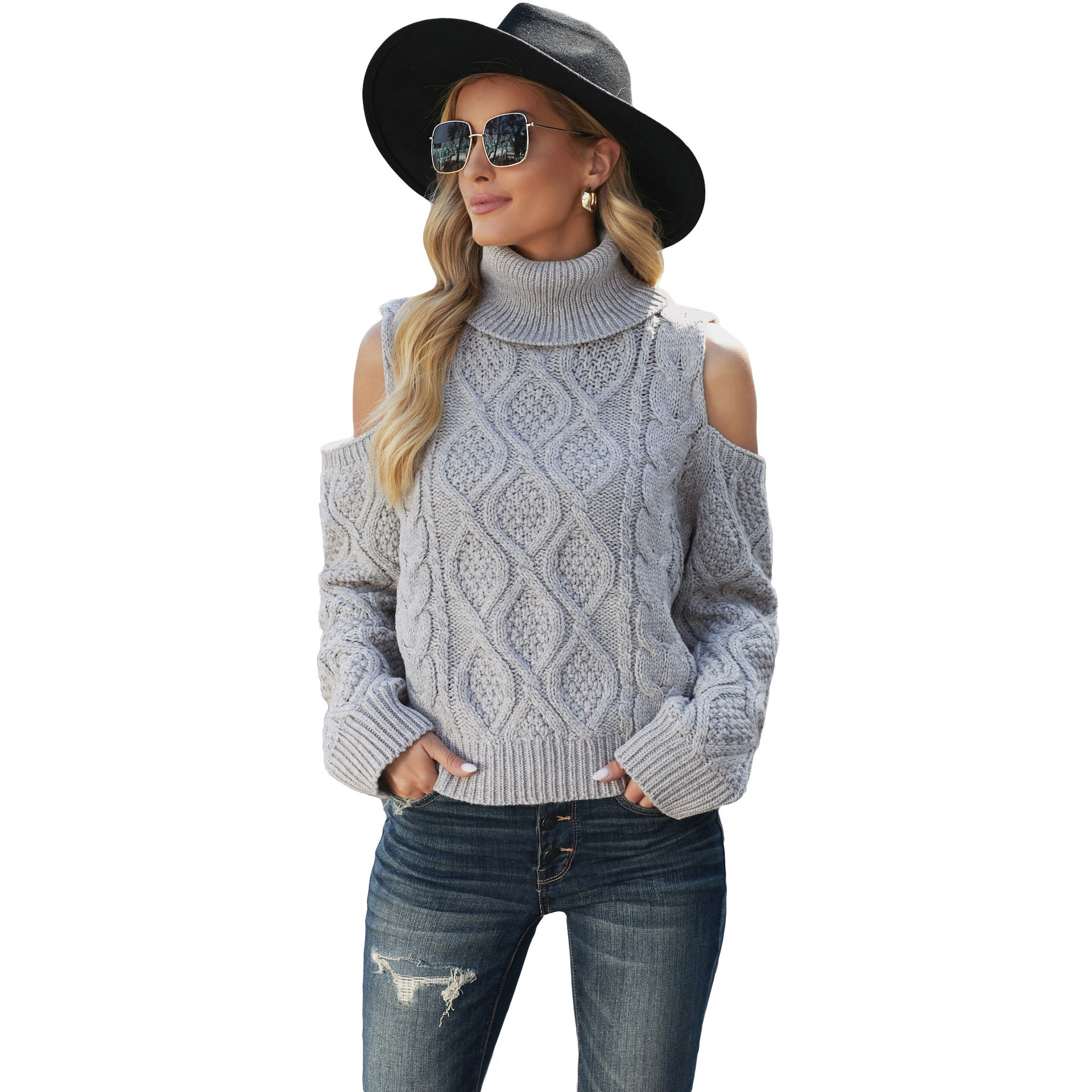 Solid Color Twist Sexy High Neck Strapless European And American Sweater Women