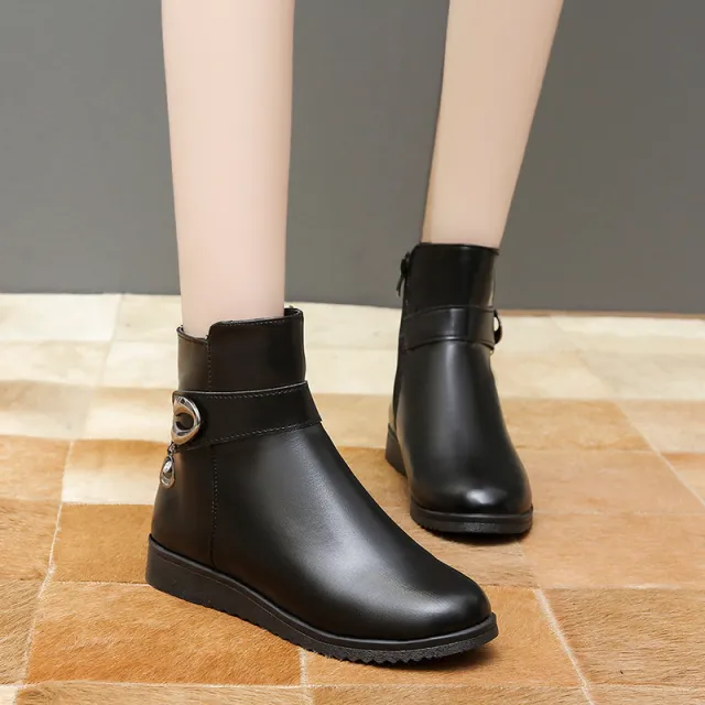 Low Heel Wedge Fleece Warm Mom Cotton Boots Black - Shop at LoveMi