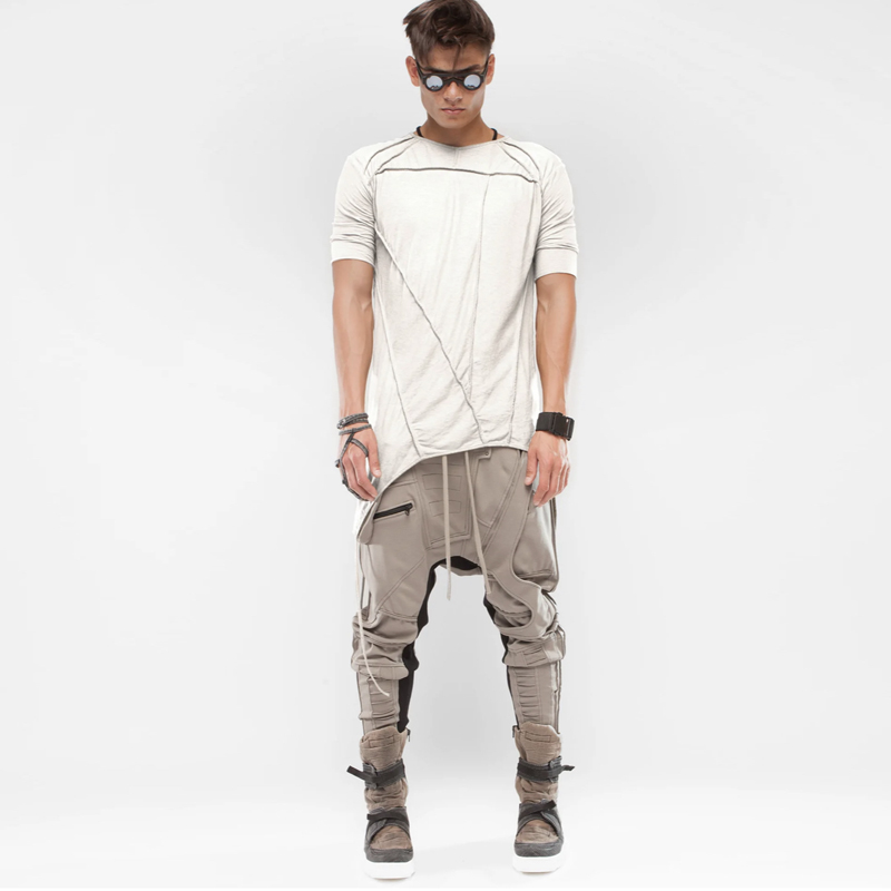 Asymmetrical Base Streamer Tie-dye Five-point Sleeve T-shirt