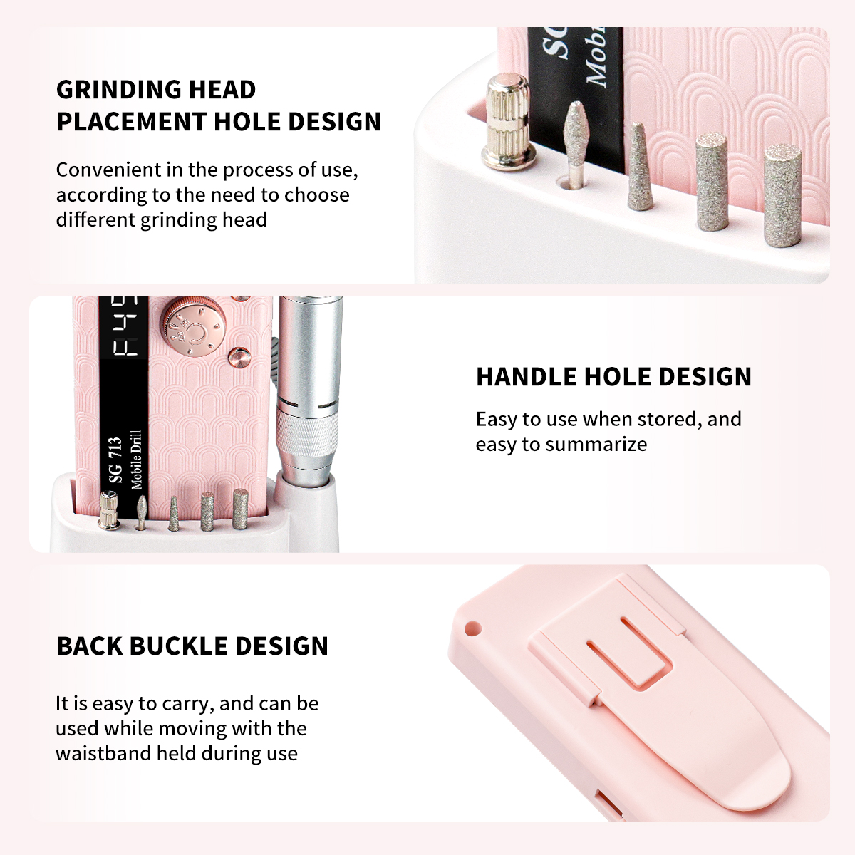 Electric Nail Drill - 45000RPM Portable Nail Drill-Rechargeable Nail E-File Kit With 6 Bits & Base-LED Screen-Ultra-Silent, Rechargeable Nail Drills Machine For Acrylic Nails Gel Polishing — foto 7