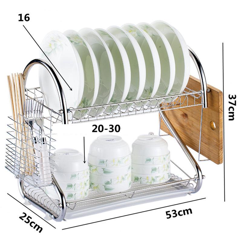 Title 2, Dish Rack Drain Rack Kitchen Double Bamboo Vent...