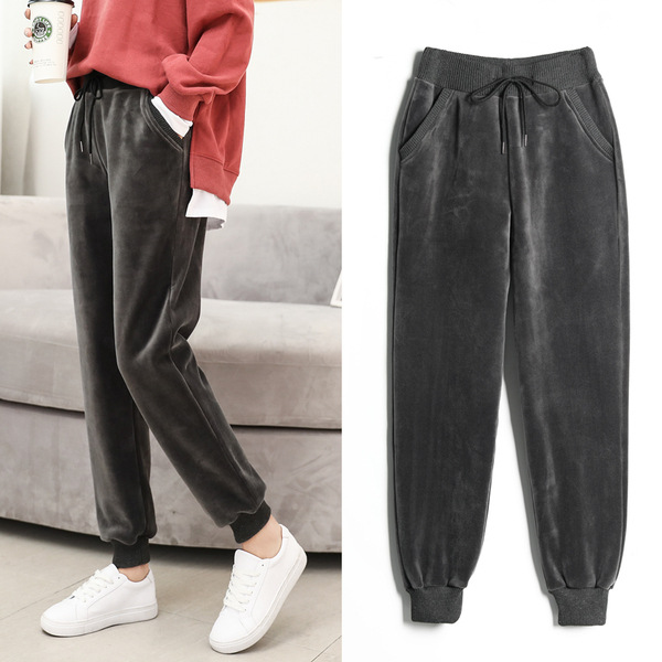 Title 3, Gold Velvet Loose Feet Casual Harem Pants