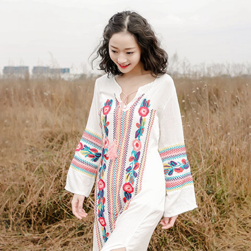 Embroidered Fringed V-Neck Dress, picture 5 of 5