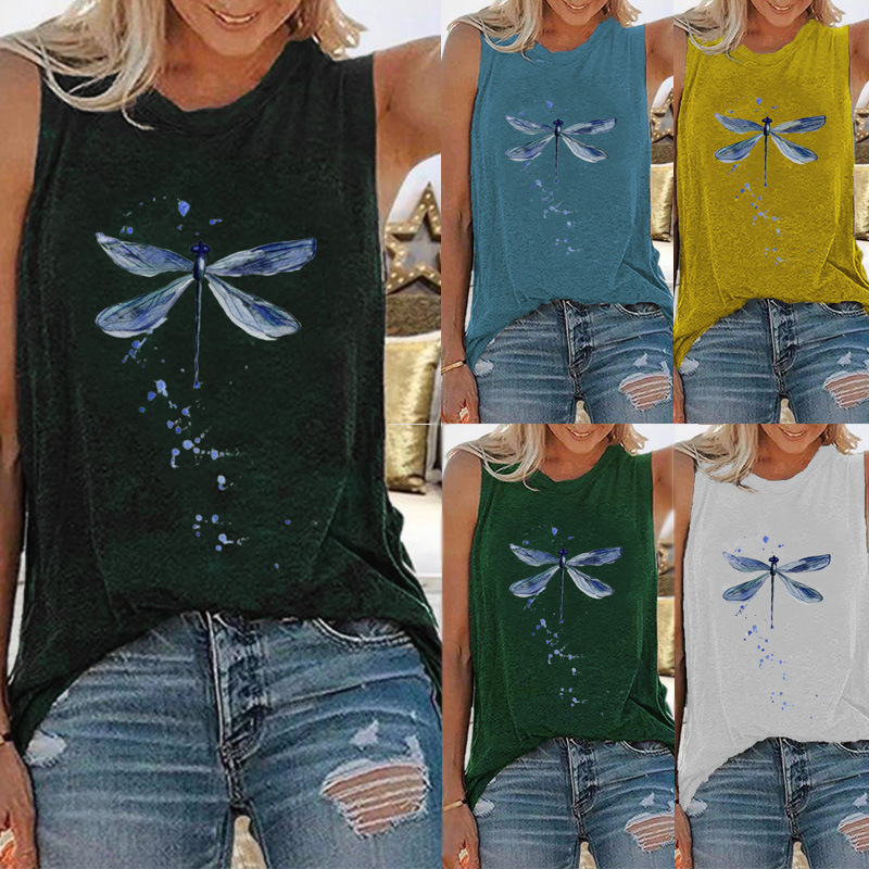 European And American New Dragonfly Print Sleeveless Vest