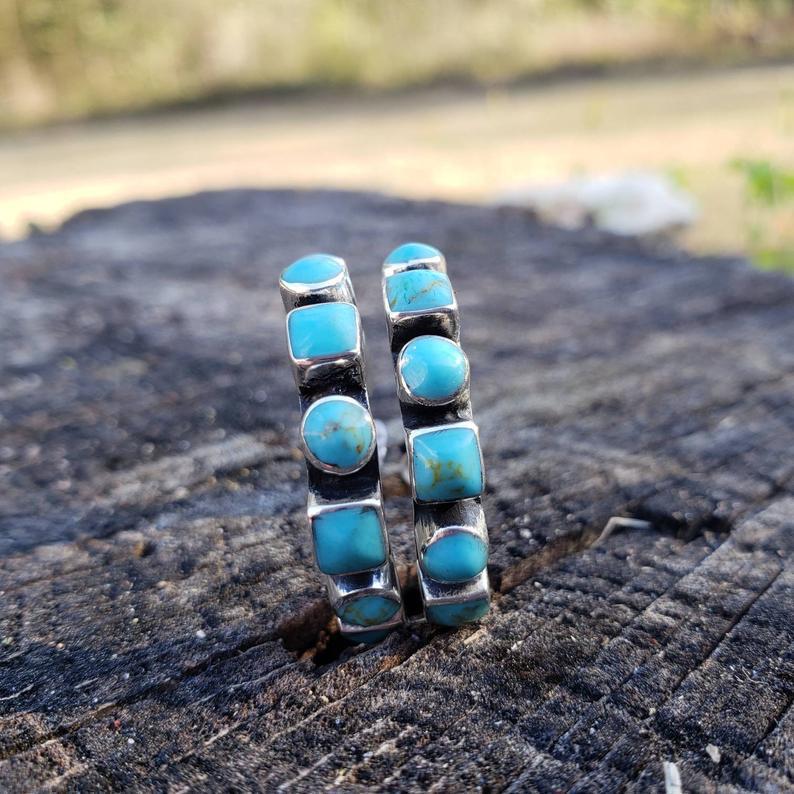 European And American Bohemian Inlaid Turquoise Earrings