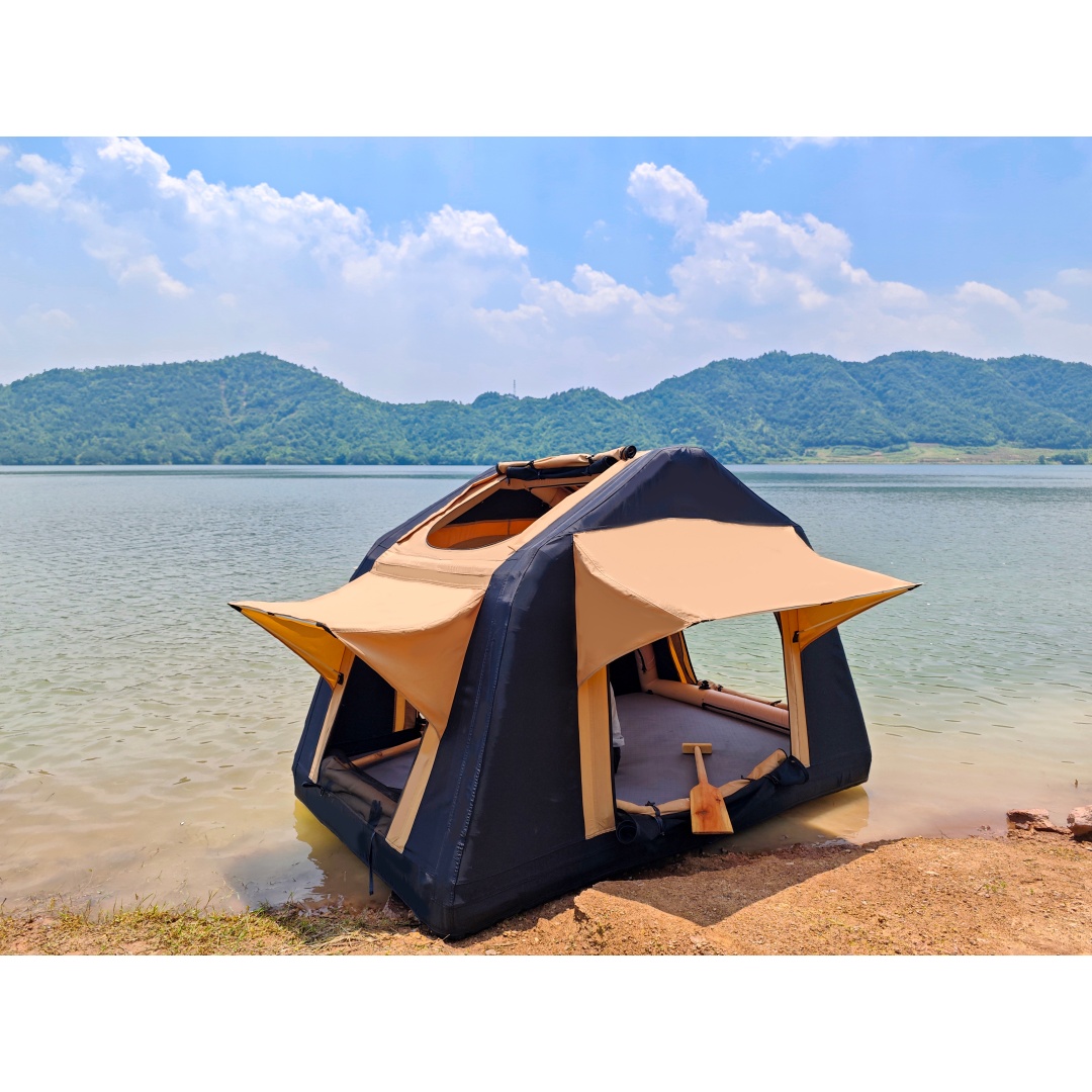 Foldable 2-3 People Amphibious Inflatable Car Roof Top Tent For Camping Outdoor Glamping Camping Tent For SUV,Truck  Without Ladder, Two-tone Style, Khaki & Black