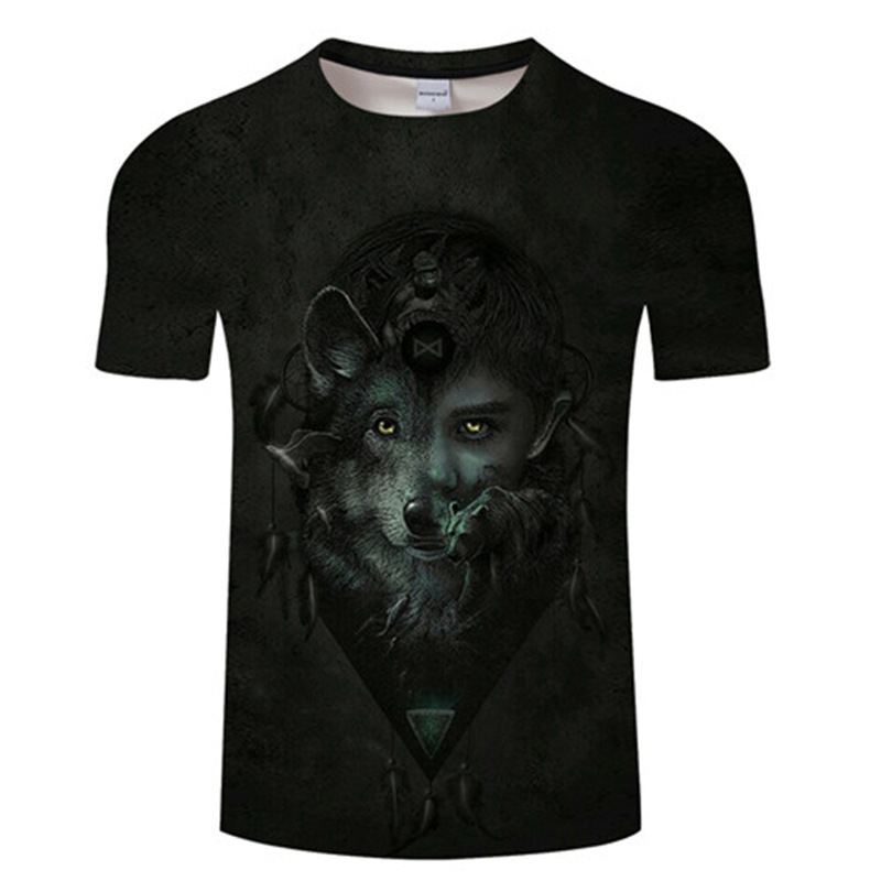 Title 5, New Moon Wolf Head 3D-geprinte T-shirt met kort...