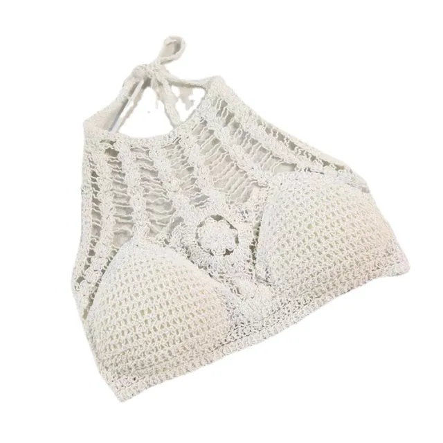 Fashion Hollowed out Embroidered Strap Women's Strap Showing Chest Pad Top White - Shop at LoveMi