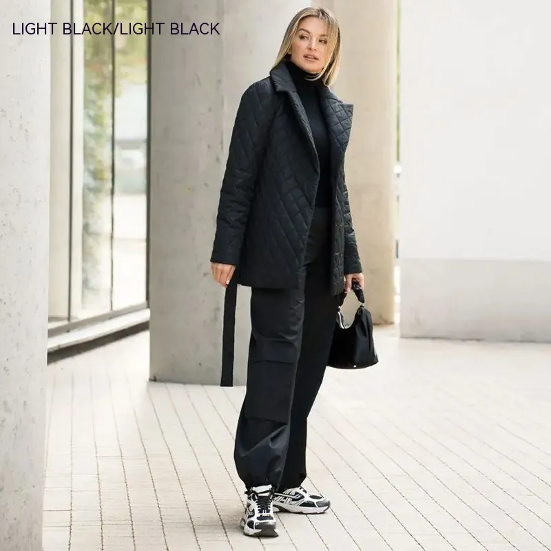 Women's Short Jacket Turn-down Collar Coat Windproof Thermal Cotton-padded Clothes - Black