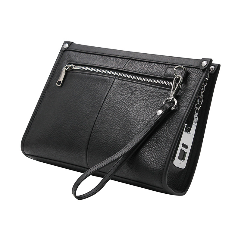 Business First Layer Leather Handbag Fashion Fingerprint Lock Male Wallet