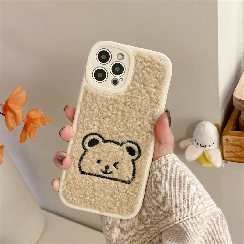 Simple Plush Embroidered Bear Shockproof Phone Case