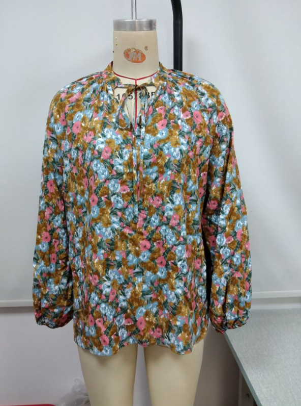 Title 3, Loose Casual Long-sleeved V-neck Printed Shirt