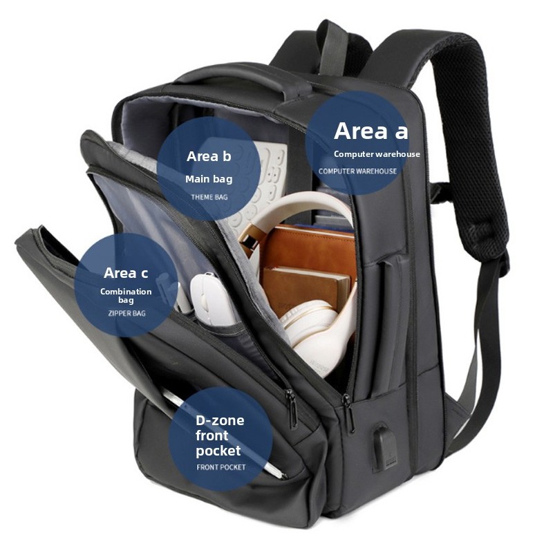 16 Inch Laptop Backpack Waterproof USB Rucksack Large Briefcase Travel Luggage Bag 4