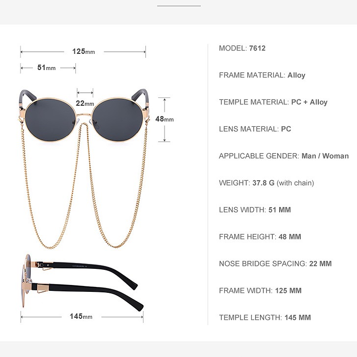 Title 4, Small Round Frame Sunglasses With Chain