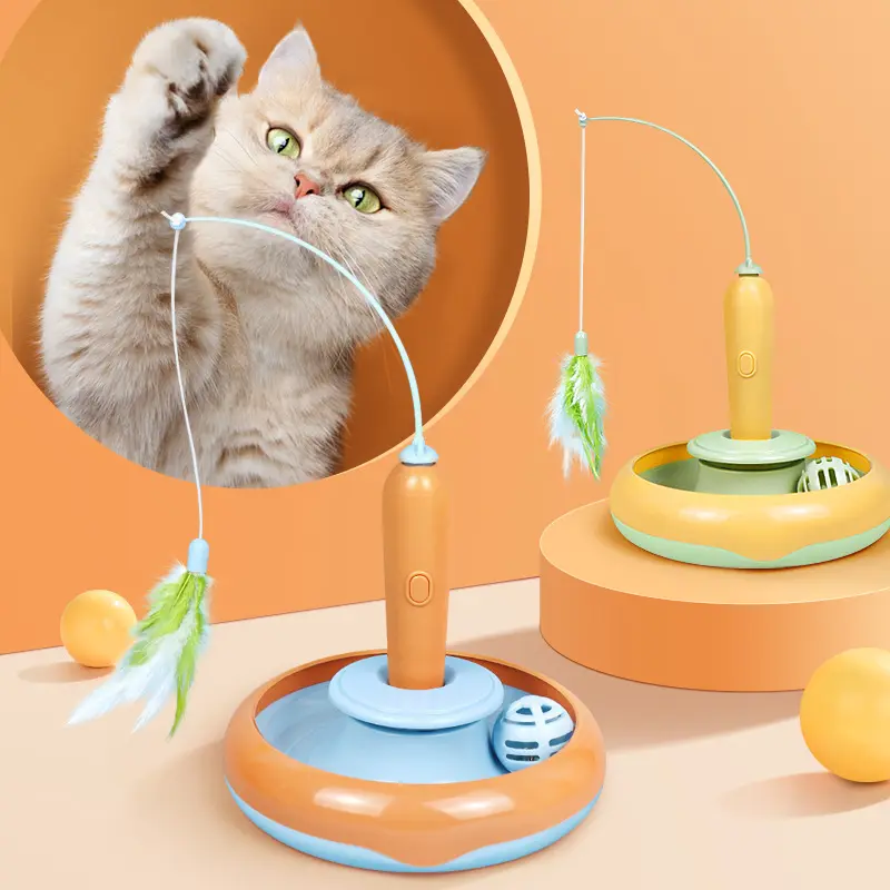 2 In 1 Pet Cat Toy With Feather For Self-play Turntable Pets
