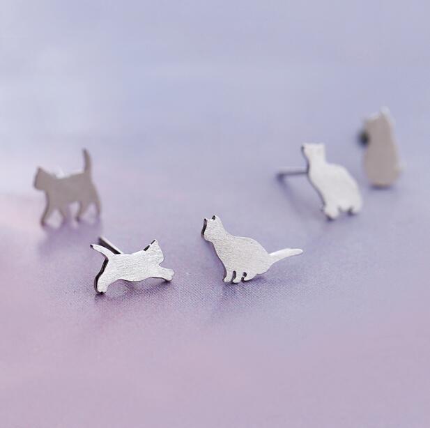 Naughty Cat Elf Stud Earrings In Sterling Silver