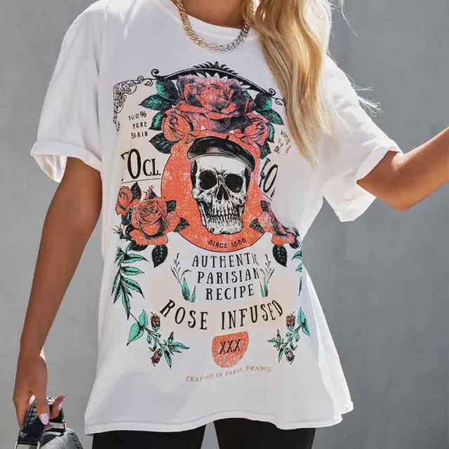 Round Neck Short Sleeve Loose Casual T Shirt Ladies Top White - Shop at LoveMi