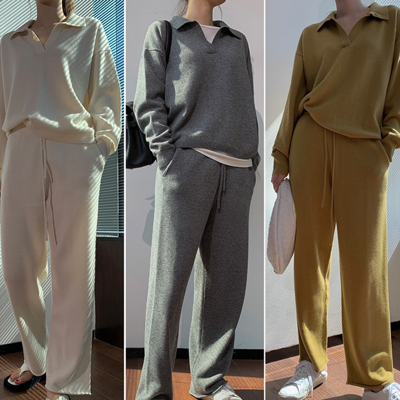 Women's Sweater Coat Loose-fitting Two-piece Wide-leg Pants - Image 1